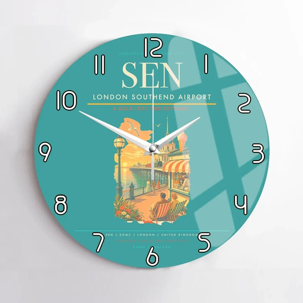 London Southend Airport (SEN) design on turquoise no frame wall clock