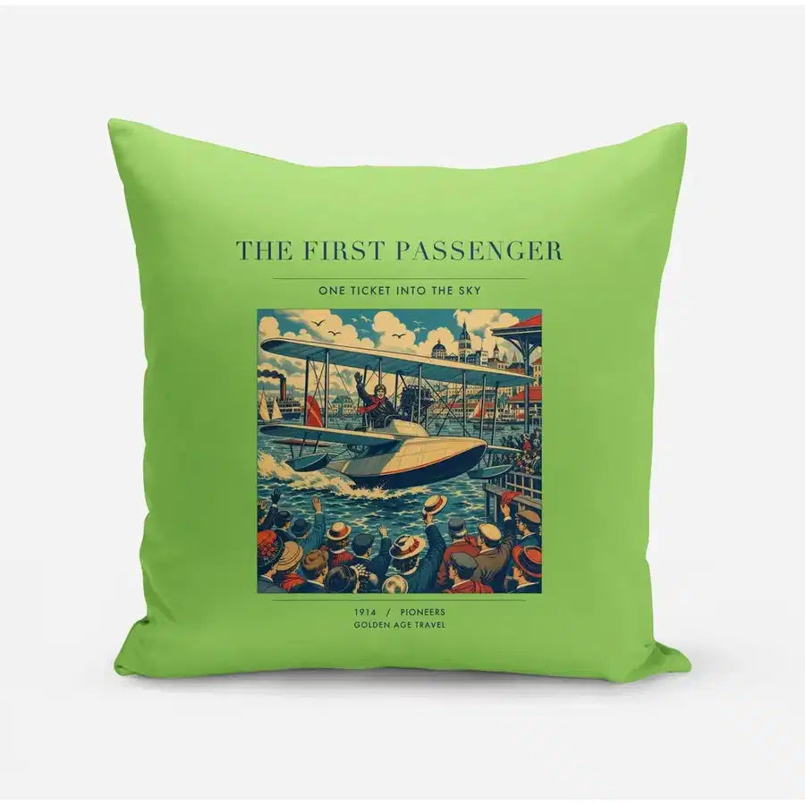 VINTAGE G4007 - The First Passenger - Designed Pillows design on lightgreen