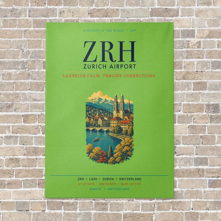 Zurich Airport ZRH vertical canvas print - no frame - light green background