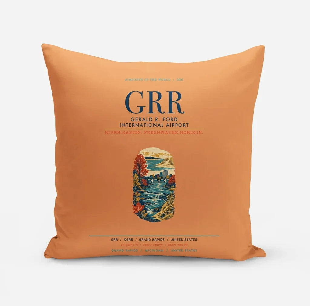 Gerald R. Ford International Airport Grand Rapids (GRR) design on orange pillow