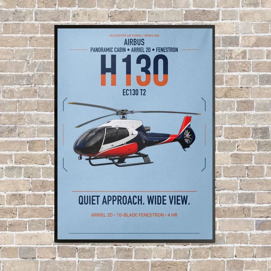 Airbus H130 vertical canvas print - framed - light blue background