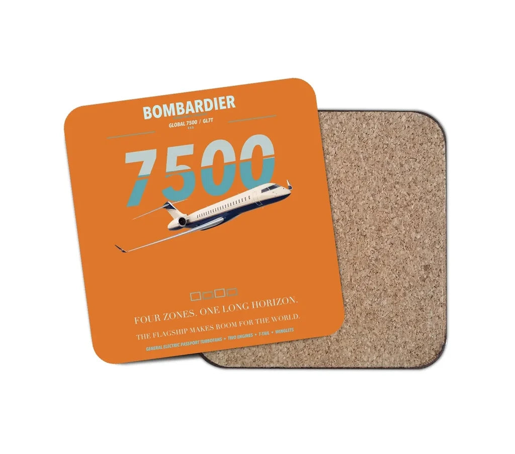 Bombardier Global 7500 design on orange 1 piece coaster