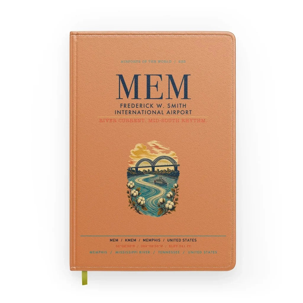 Frederick W. Smith International Airport Memphis (MEM) design on orange notebook