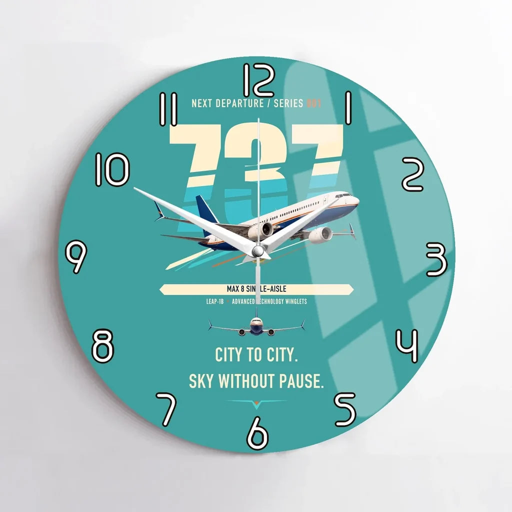 Boeing 737 MAX 8 design on turquoise no frame wall clock