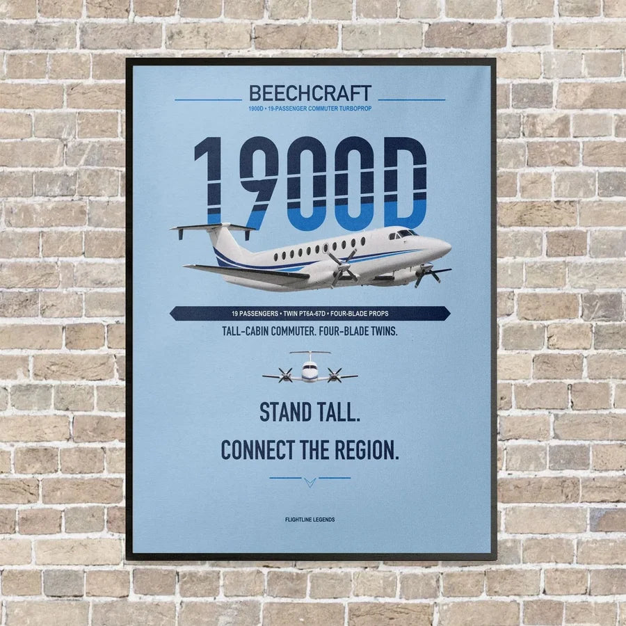 Beechcraft 1900D vertical canvas print - framed - light blue background