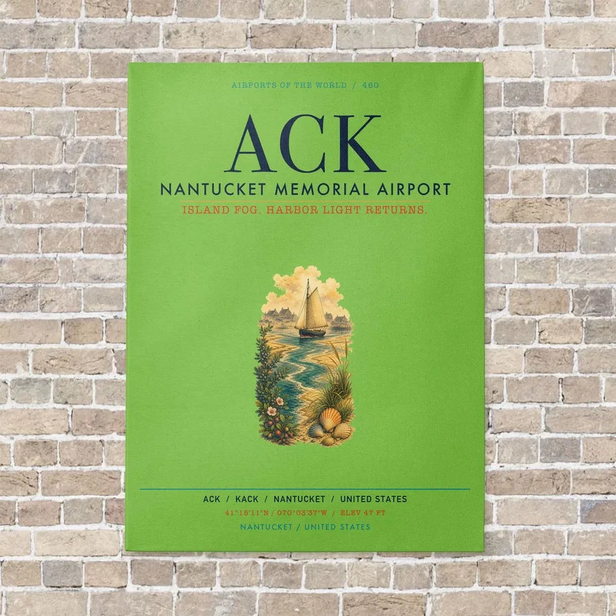 Nantucket Memorial Airport ACK vertical canvas print - no frame - light green background