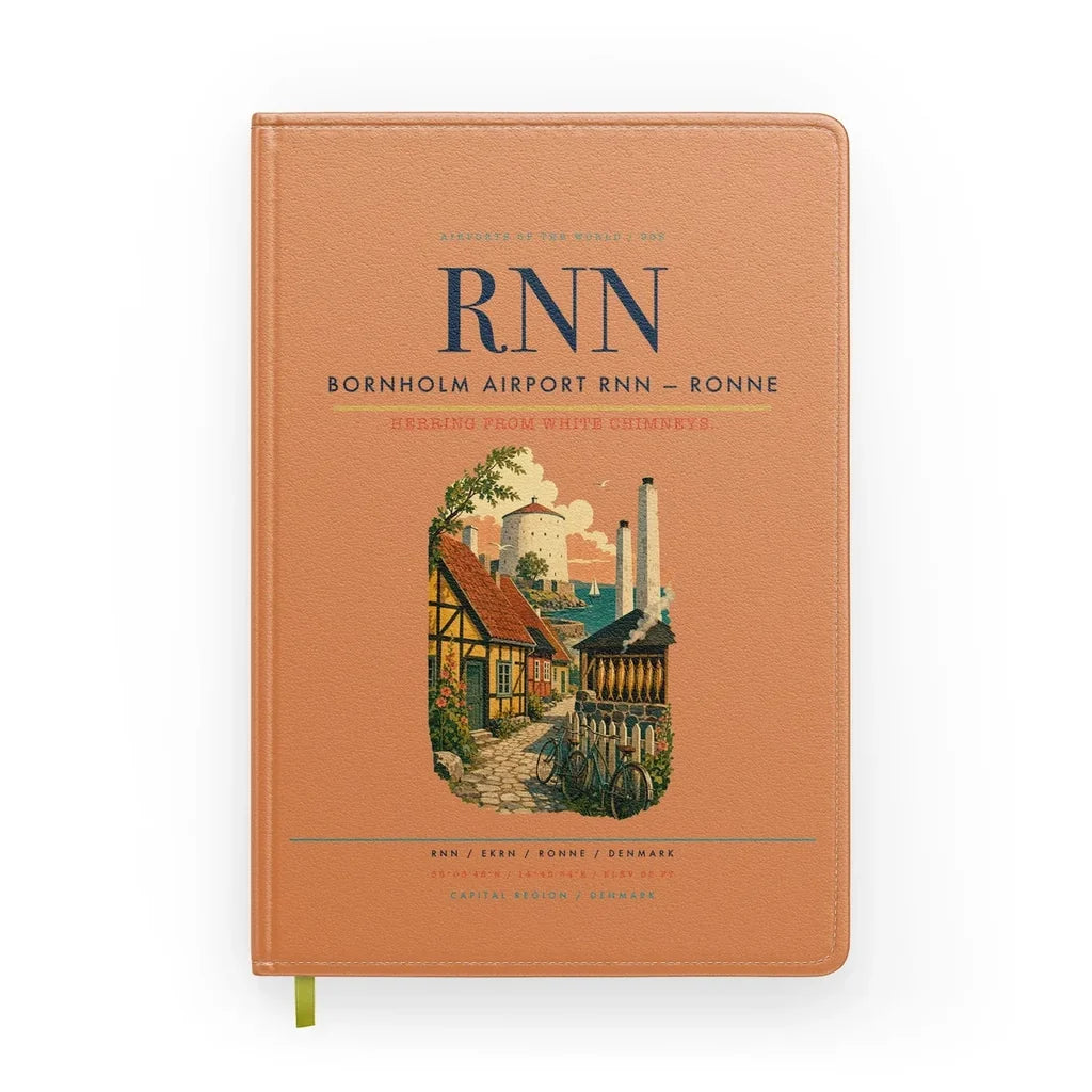 Bornholm Airport (RNN) design on orange notebook