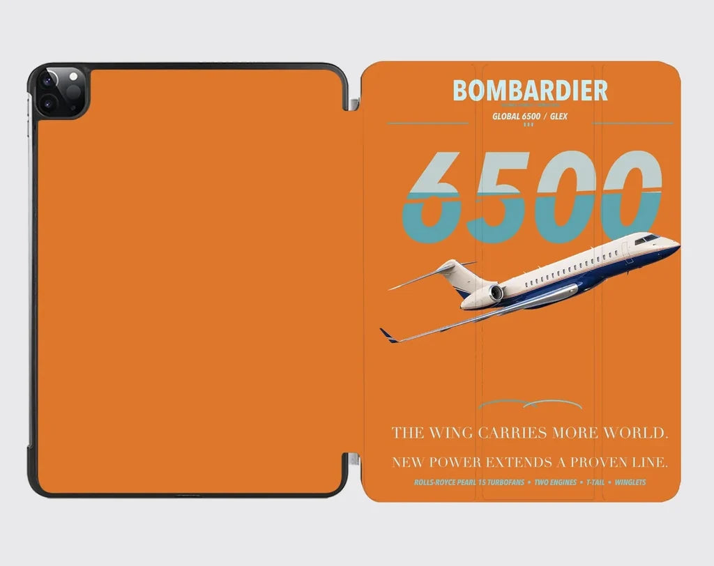 Bombardier Global 6500 design on orange ipad tablet case