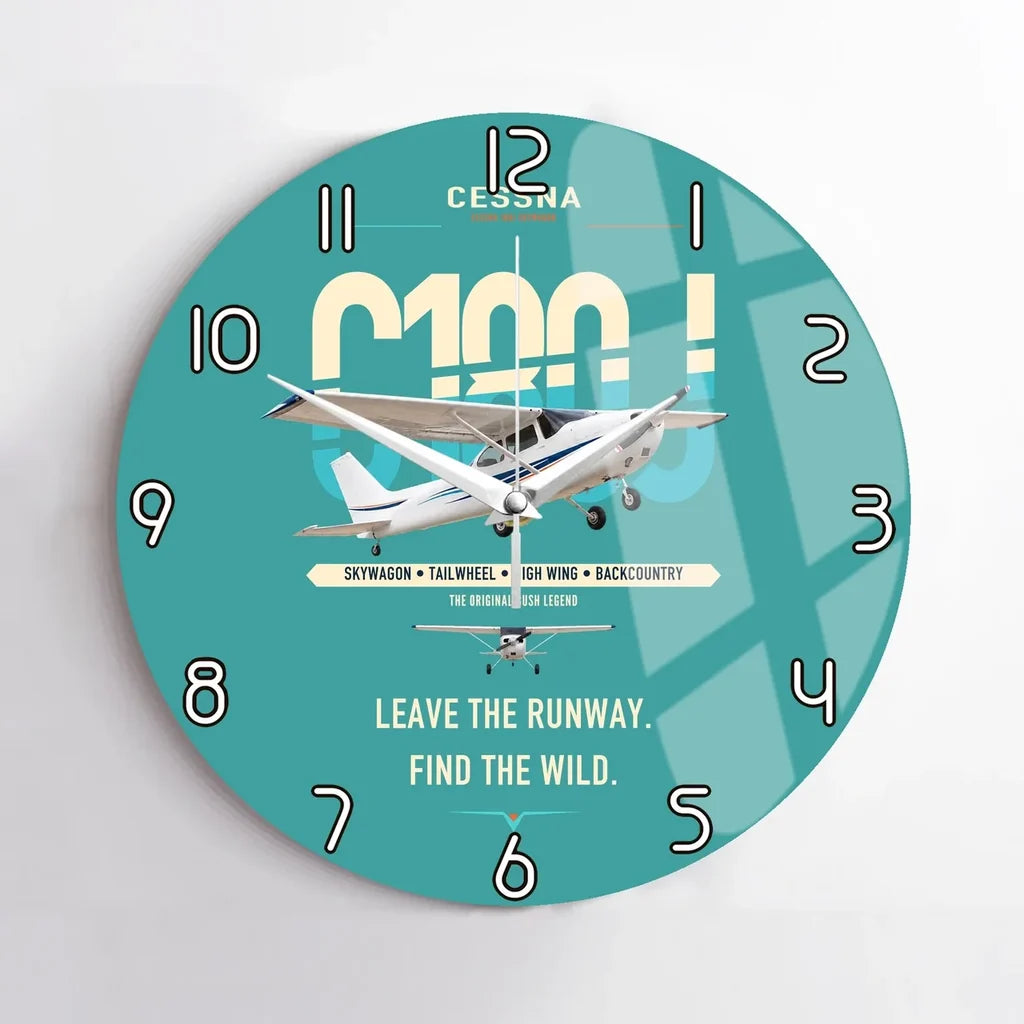 Cessna 180J Skywagon design on turquoise no frame wall clock