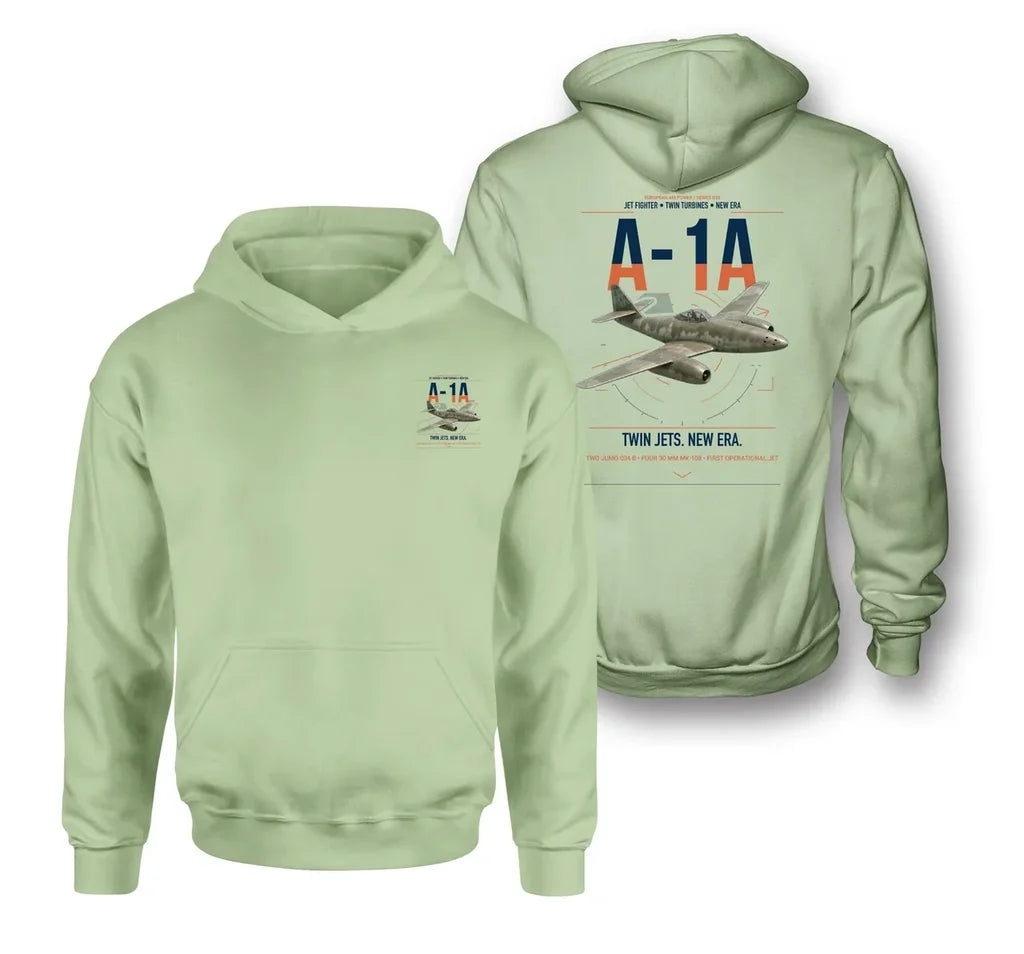 Messerschmitt Me 262A-1a design on light green double-side hoodie, double-side print