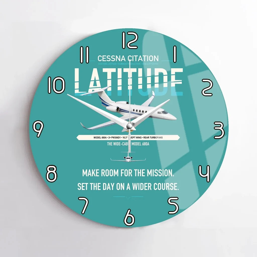 Cessna Citation Latitude design on turquoise no frame wall clock