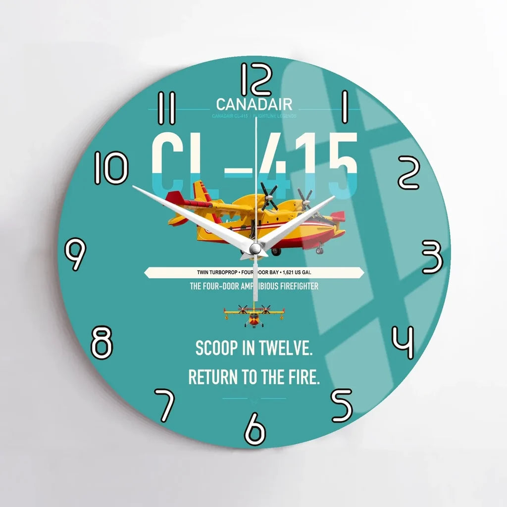 Canadair CL-415 design on turquoise no frame wall clock