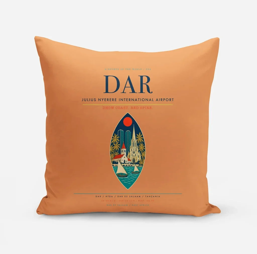 Julius Nyerere International Airport (DAR) design on orange pillow