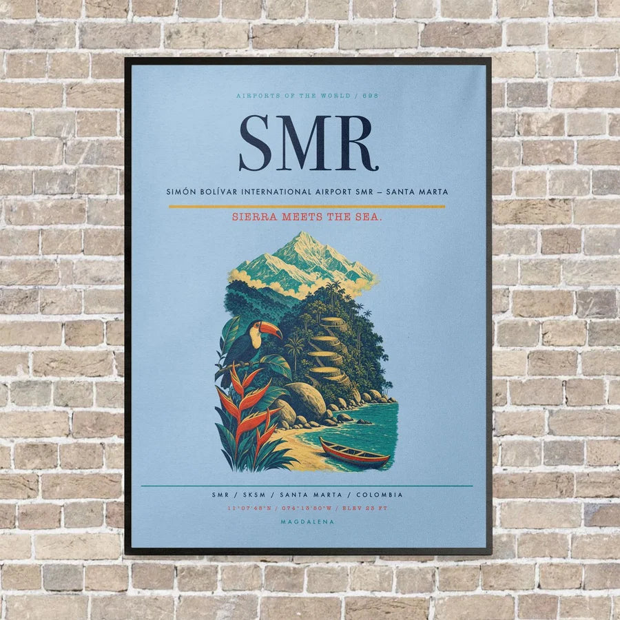 Simón Bolívar International Airport SMR — Santa Marta vertical canvas print - framed - light blue background
