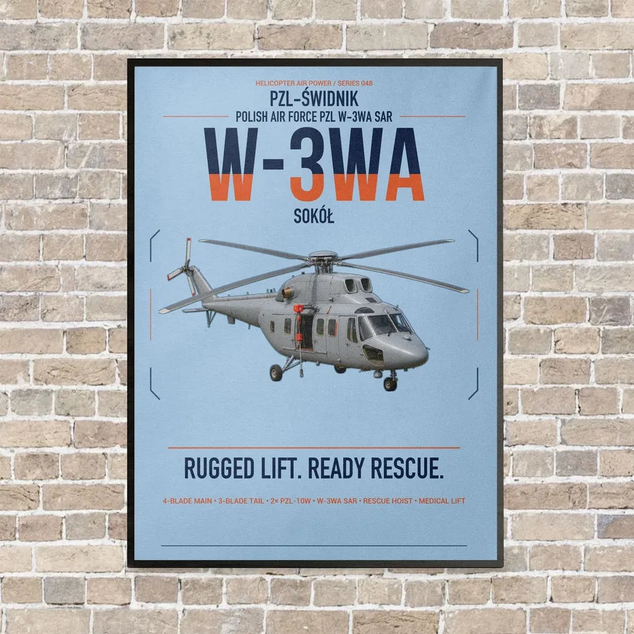 PZL-Świdnik W-3WA Sokół vertical canvas print - framed - light blue background