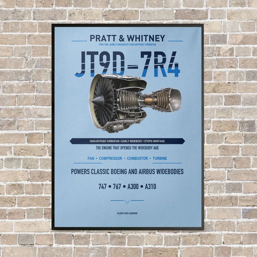 JT9D-7R4 vertical canvas print - framed - light blue background