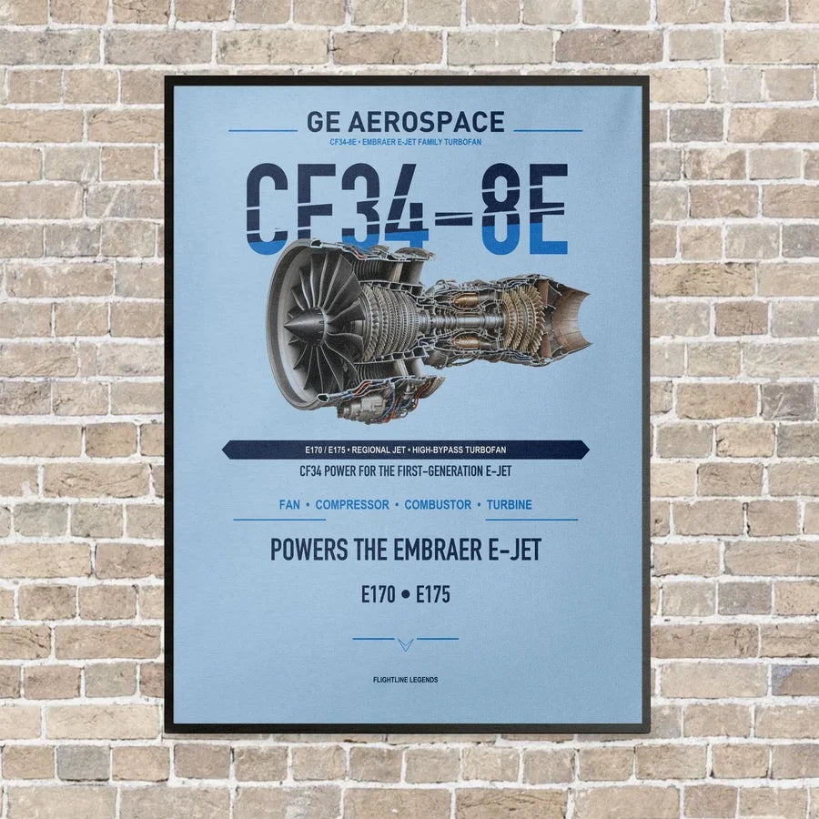 CF34-8E vertical canvas print - framed - light blue background