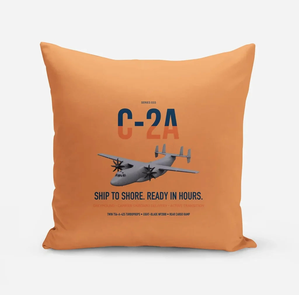 C-2A Greyhound design on orange pillow