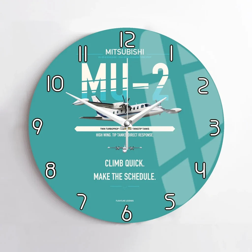 Mitsubishi MU-2B-60 Marquise design on turquoise no frame wall clock
