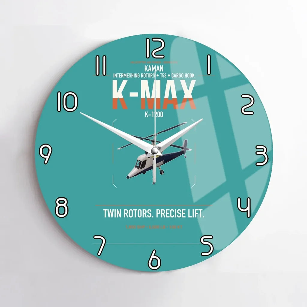 Kaman K-1200 K-MAX design on turquoise no frame wall clock