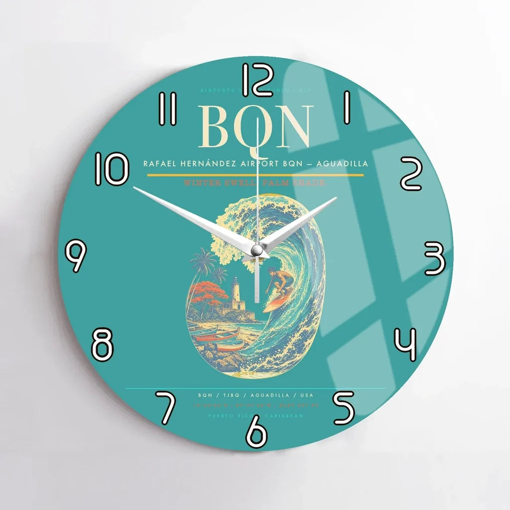 Rafael Hernández Airport (BQN) design on turquoise no frame wall clock