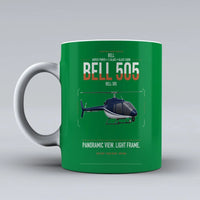 Thumbnail for Bell 505 design on green ceramic mug, double-side print