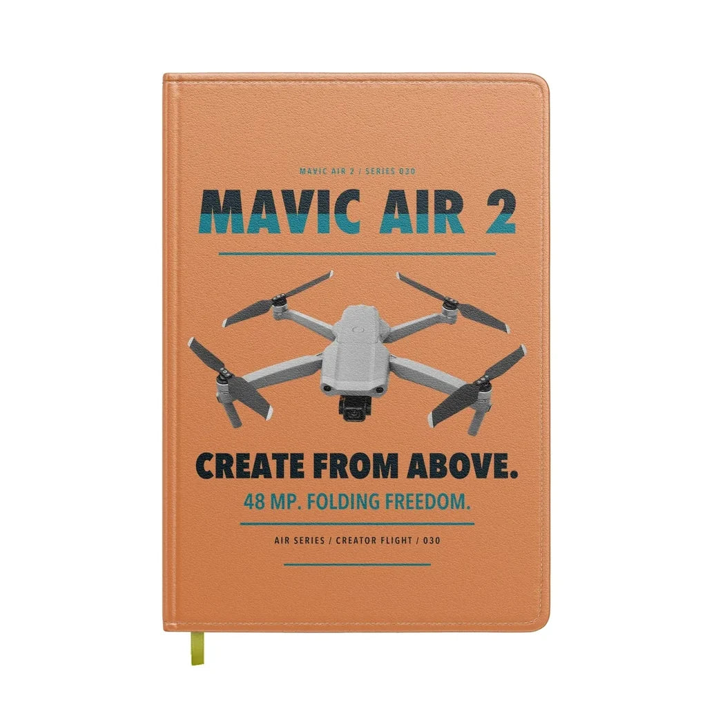 DJI Mavic Air 2 design on orange notebook