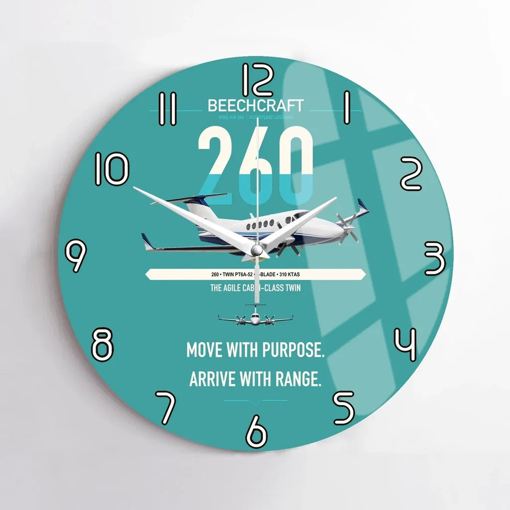 Beechcraft King Air 260 design on turquoise no frame wall clock
