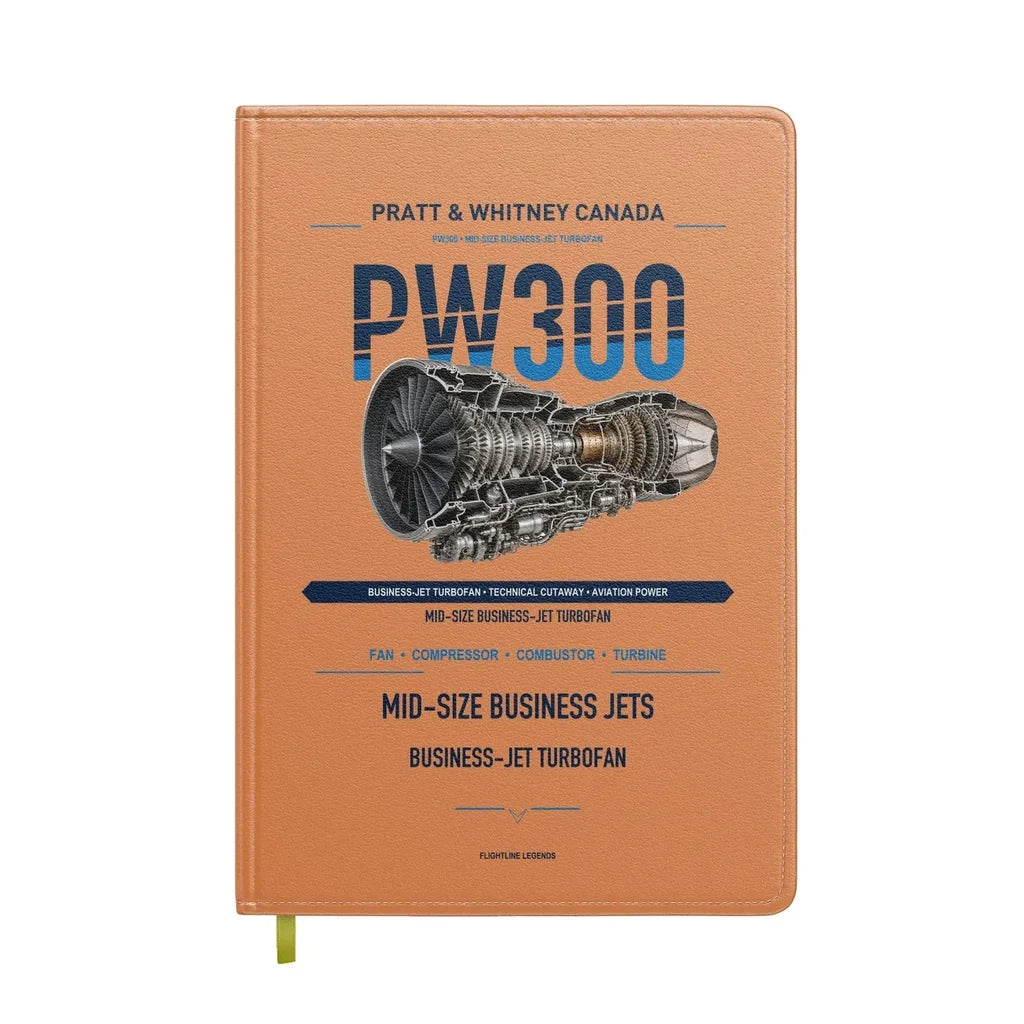 PW300 design on orange notebook