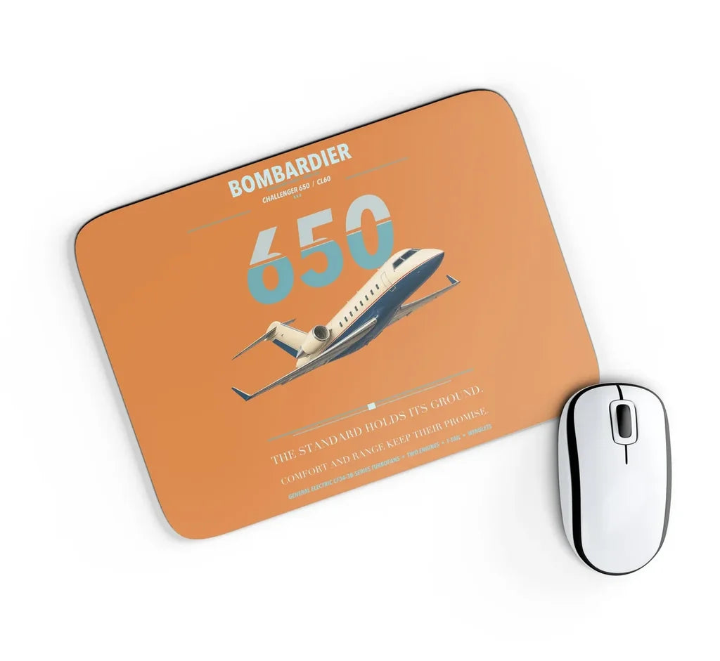 Bombardier Challenger 650 design on orange rectangle mouse pad