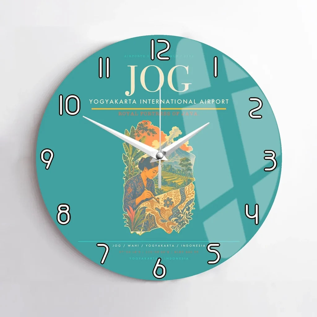 Yogyakarta International Airport (JOG) design on turquoise no frame wall clock