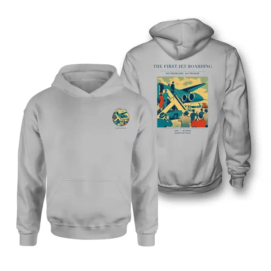 VINTAGE G4228 - The First Jet Boarding - Double-Side Hoodie design on lightgray double side