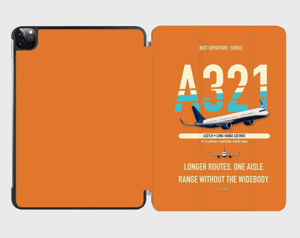 Airbus A321LR design on orange ipad tablet case