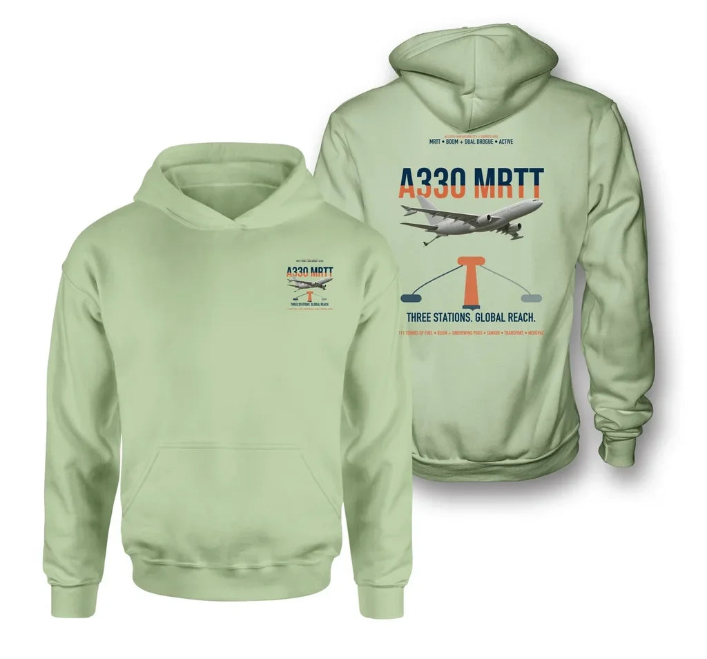 Airbus A330 MRTT design on light green double-side hoodie, double-side print