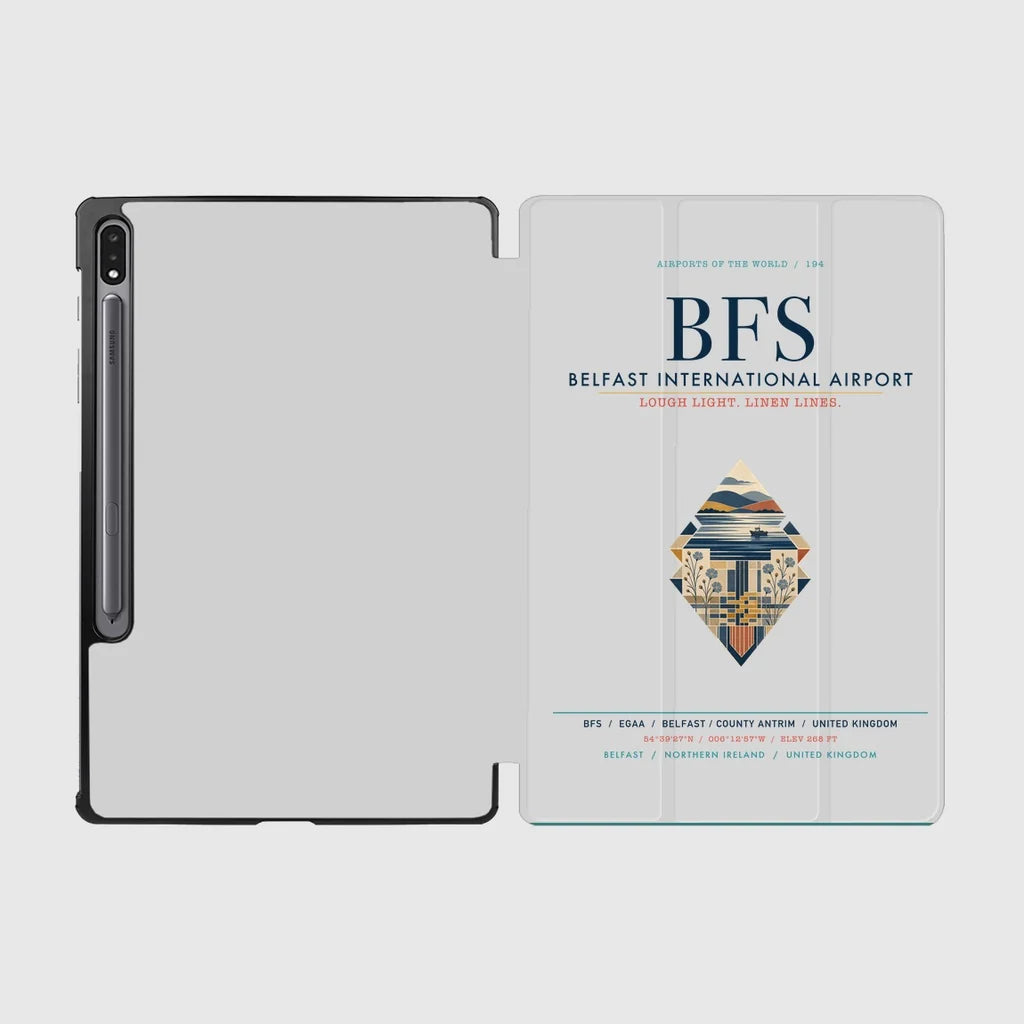 Belfast International Airport (BFS) design on light gray samsung tablet tablet case