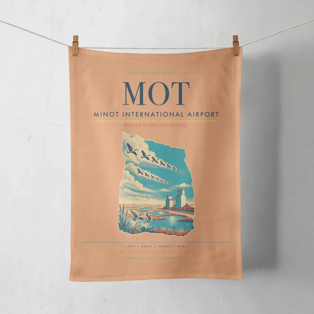 Minot International Airport (MOT) design on orange towel
