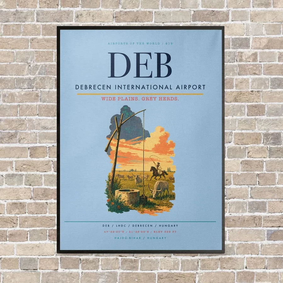 Debrecen International Airport DEB vertical canvas print - framed - light blue background