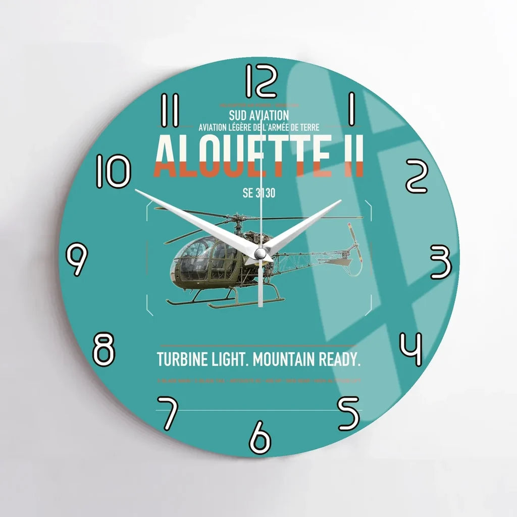 Sud Aviation SE 3130 Alouette II design on turquoise no frame wall clock