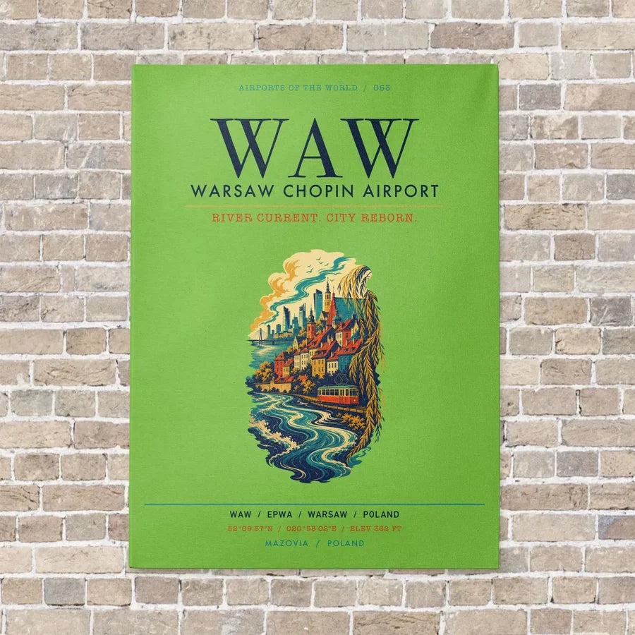 Warsaw Chopin Airport WAW vertical canvas print - no frame - light green background