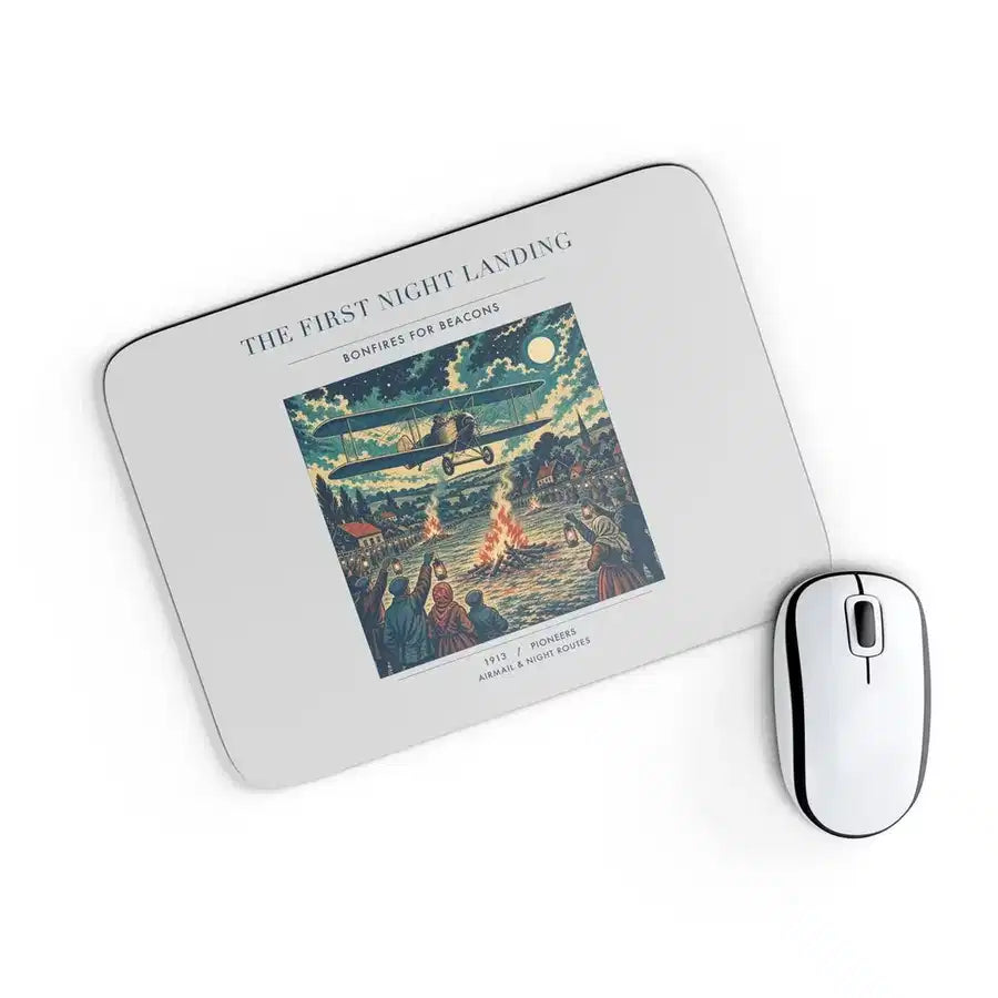 VINTAGE G4327 - The First Night Landing - Designed Mouse Pads design on lightgray rectangle