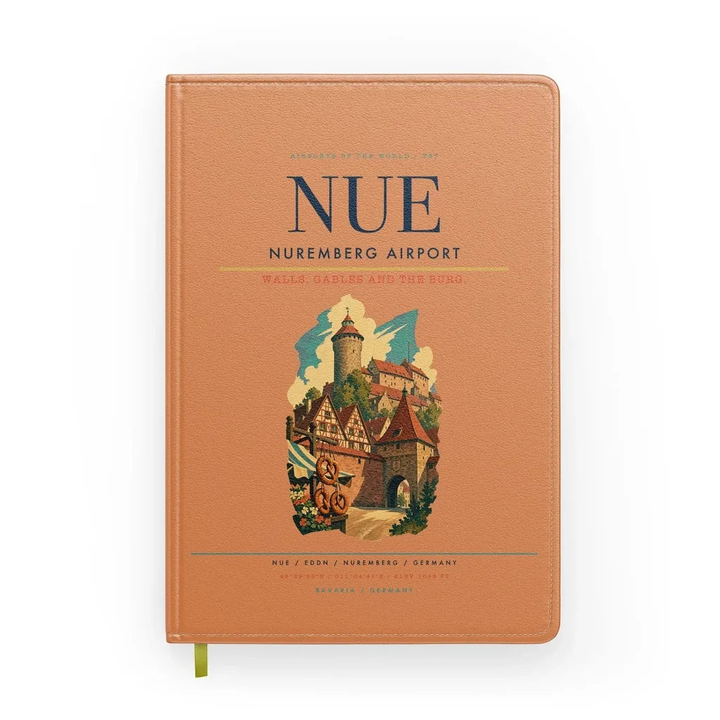 Nuremberg Airport (NUE) design on orange notebook