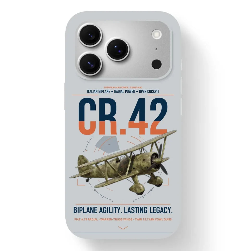 Fiat CR.42 Falco design on light gray magsafe iphone case, for iPhone 17 Pro