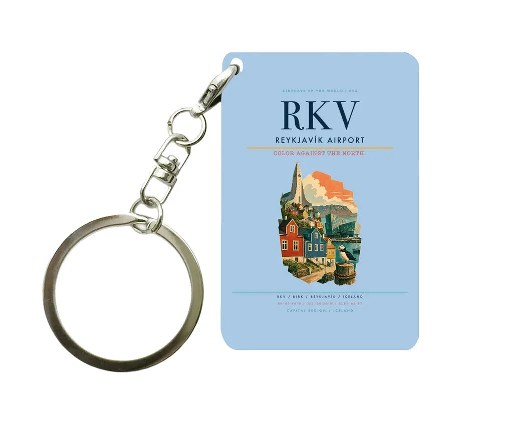 Reykjavík Airport (RKV) design on light blue key chain