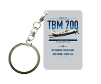 Thumbnail for Socata TBM 700 design on light gray designed key chain, double-side print