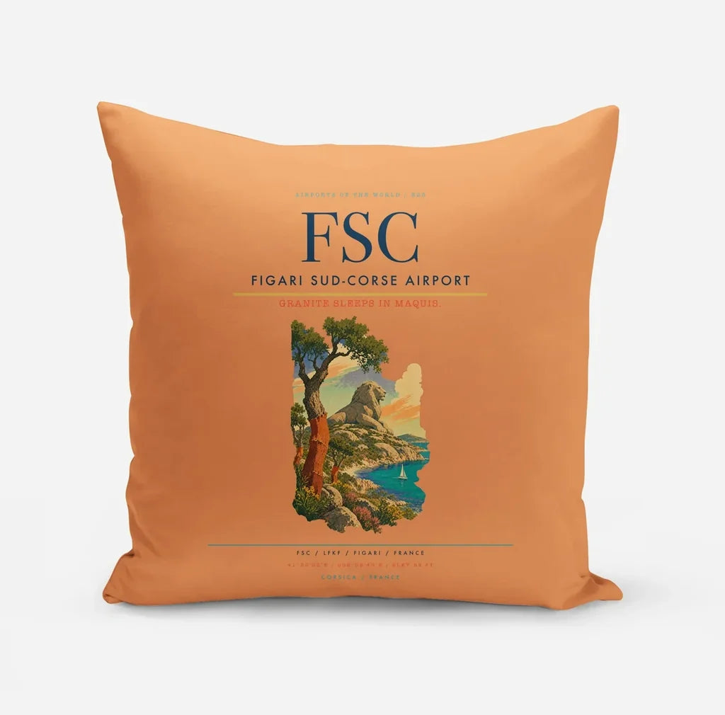 Figari Sud-Corse Airport (FSC) design on orange pillow
