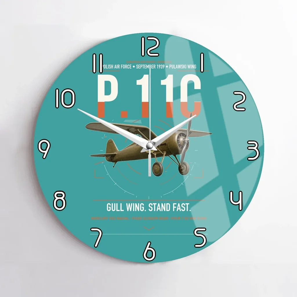 PZL P.11c design on turquoise no frame wall clock
