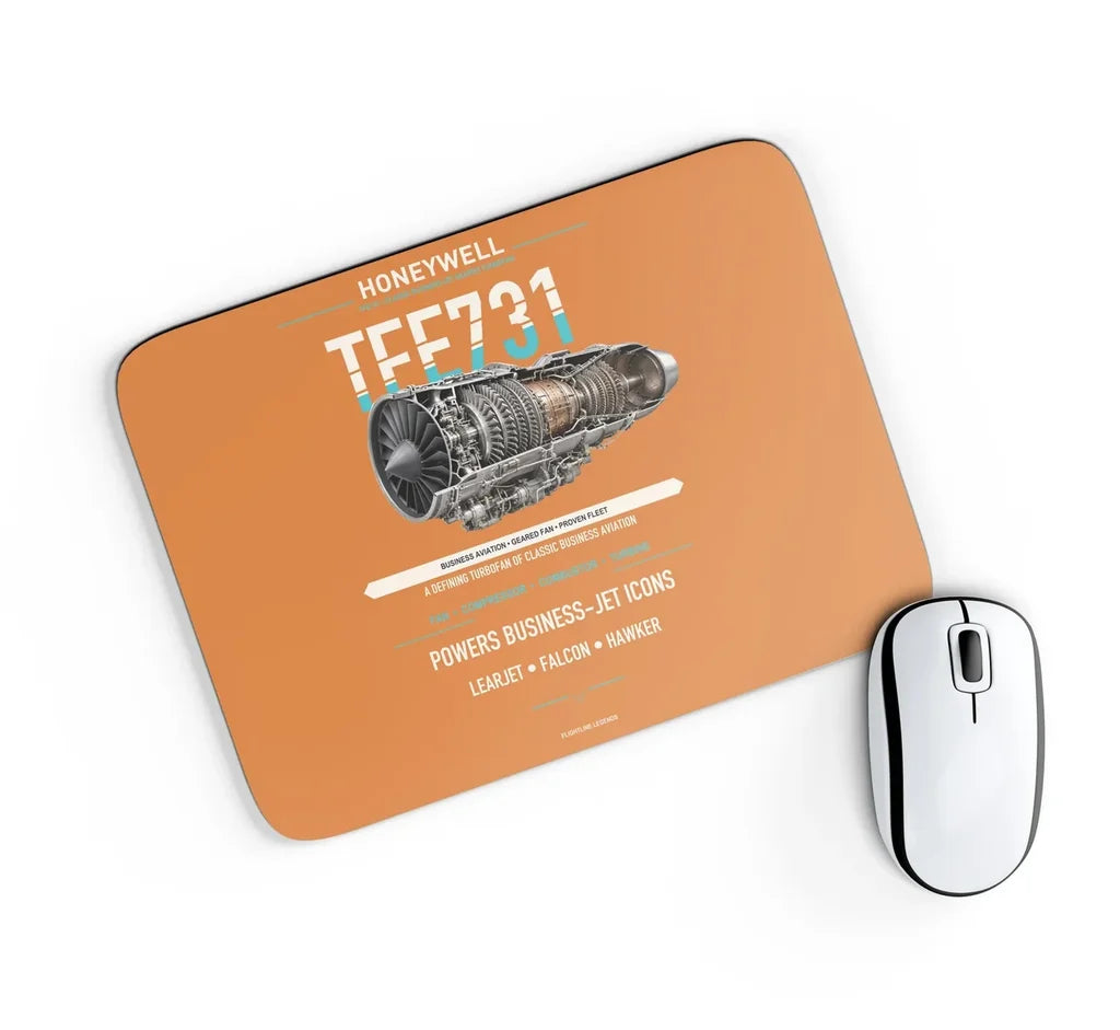 TFE731 design on orange rectangle mouse pad