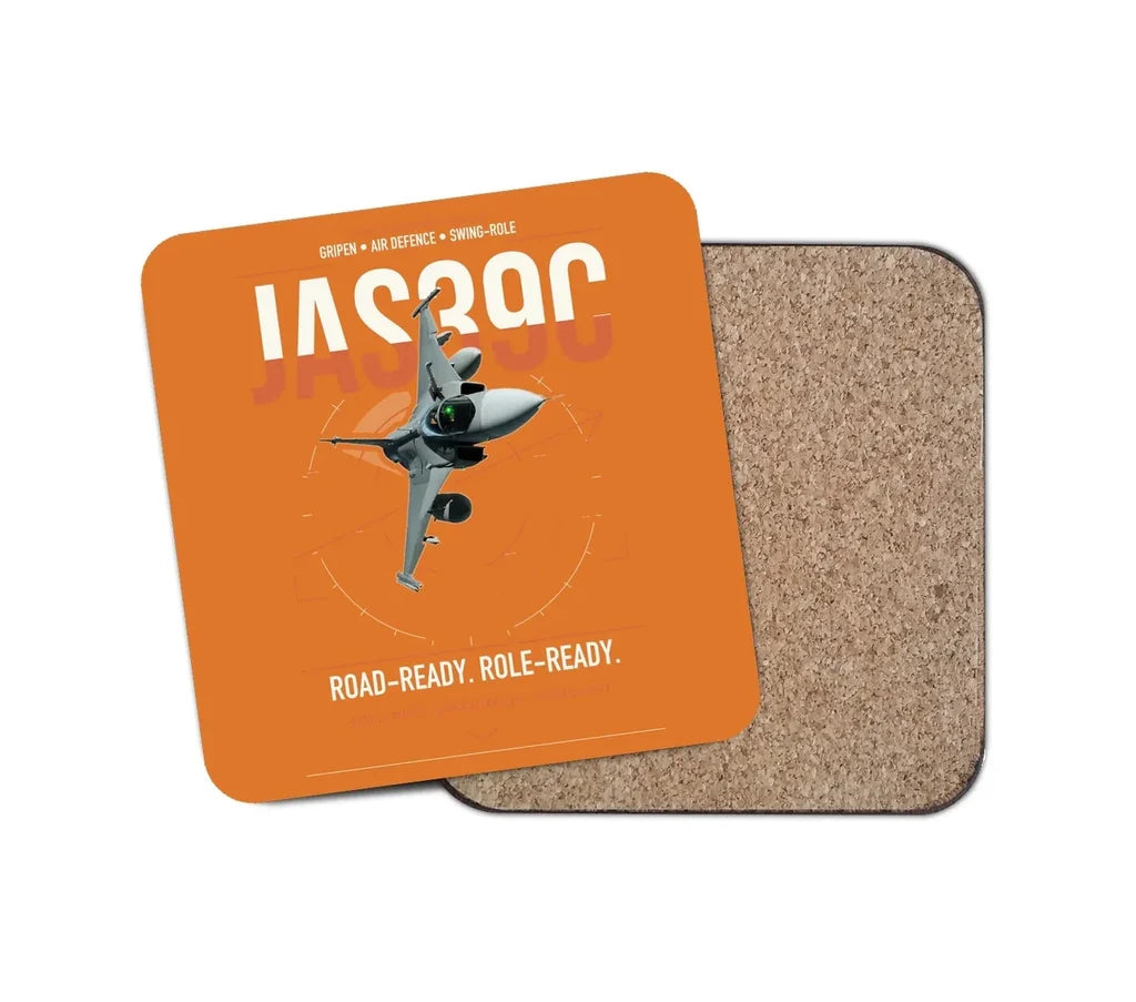 Saab JAS 39C Gripen design on orange 1 piece coaster