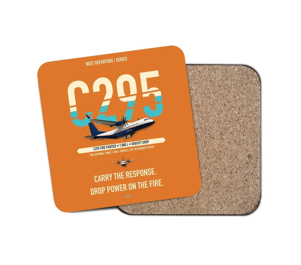 Airbus C295 Firefighter design on orange 1 piece coaster