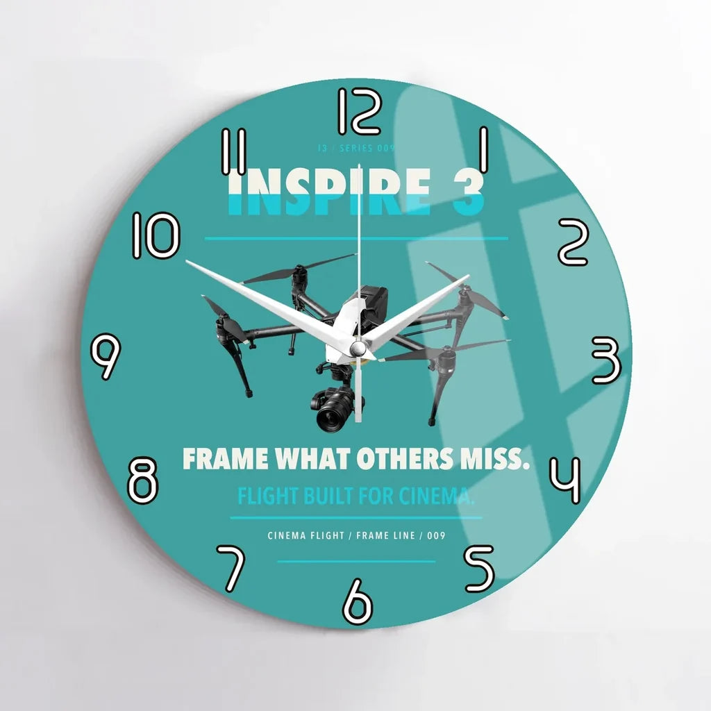 DJI Inspire 3 design on turquoise no frame wall clock